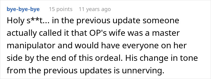 A comment about a wife's jealousy and the police call leading to deportation.