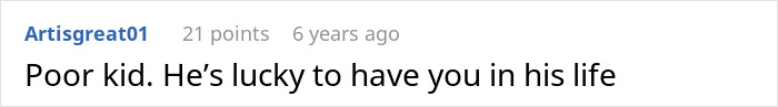 A comment praising someone for being a good parent figure to their stepson, showing love with gifts.