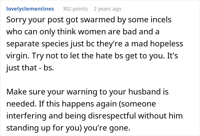 Comment advising a woman dealing with MIL issues to warn her husband about interference to avoid leaving her son. Comment advising a woman dealing with MIL issues to warn her husband about interference to avoid leaving her son.