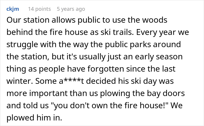 A comment about a man throwing a fit over an ambulance, complaining about public parking near a firehouse.