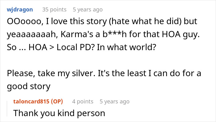 A Reddit comment discusses karma after a man's ambulance fit, ending up riding in one.