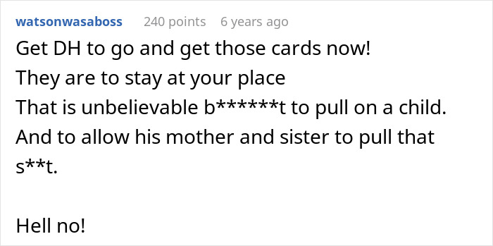 A comment urges to retrieve gifts for a stepson, emphasizing the grandma's true colors.
