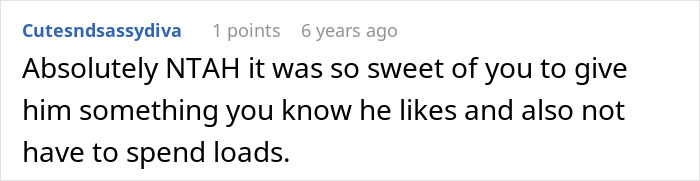 A comment supporting giving gifts to stepson, countering Grandma's accusation of buying love.