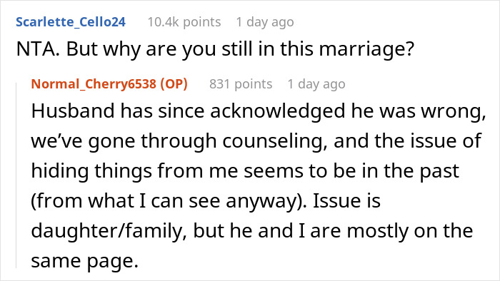 A comment on an article about a mom earning more but refusing to fund her husband's kids, with OP's response about marriage issues. A comment on an article about a mom earning more but refusing to fund her husband's kids, with OP's response about marriage issues.