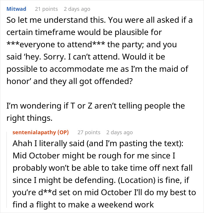 A Reddit thread discussing a Bachelorette date dispute, highlighting how a friendship ends with hurtful messages. A Reddit thread discussing a Bachelorette date dispute, highlighting how a friendship ends with hurtful messages.