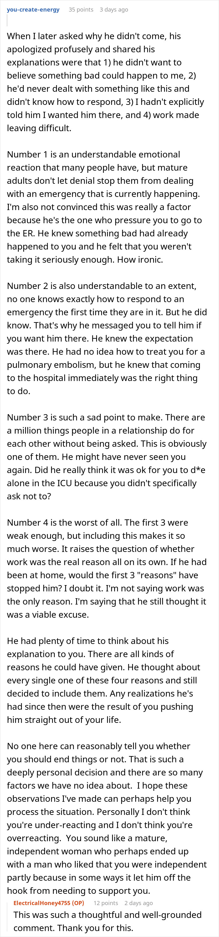 A Reddit comment from you-create-energy analyzes reasons why the fiancé might have delayed his visit during a medical emergency and how to handle relationship issues. A Reddit comment from you-create-energy analyzes reasons why the fiancé might have delayed his visit during a medical emergency and how to handle relationship issues.