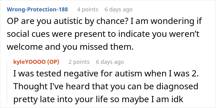 A comment asking the guy who intruded on female classmates if he missed social cues about their presence. A comment asking the guy who intruded on female classmates if he missed social cues about their presence.