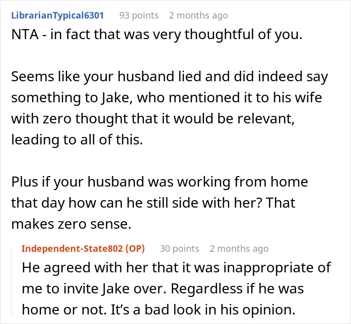 A Reddit screenshot captures a user discussing a husband's lies and taking the neighbor's side after a miscommunication.
