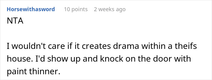 A comment suggesting extreme measures against the aunt for her actions at the free table tradition.
