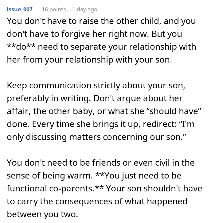 A screenshot showing advice for a husband dealing with a cheating wife and ludicrous demands. A screenshot showing advice for a husband dealing with a cheating wife and ludicrous demands.