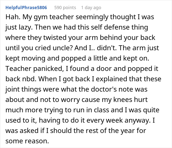 A woman with a disability describes how her joint popped out during self-defense, horrifying a relative.