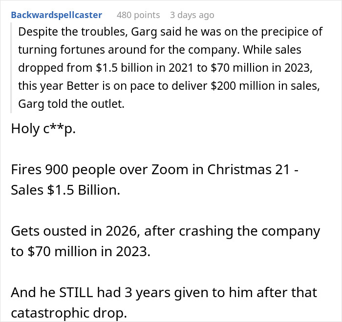 A social media comment detailing sales figures and the CEO who fired 900 workers, now claims he was tricked.