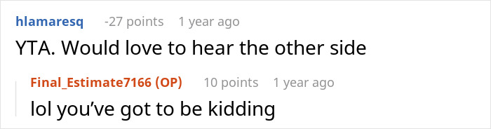 A screenshot of a Reddit comment suggesting to hear the other side in a wedding dispute with in-laws. A screenshot of a Reddit comment suggesting to hear the other side in a wedding dispute with in-laws.