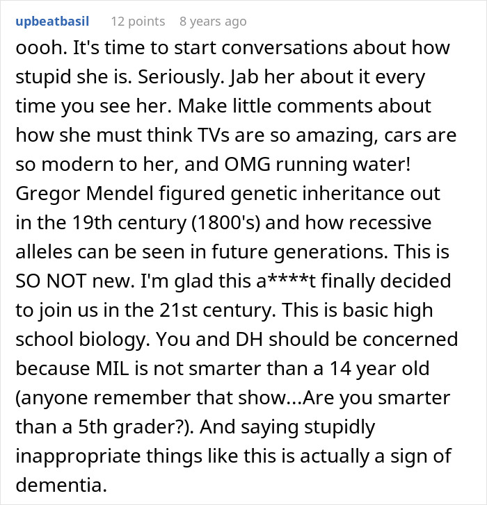 A Reddit comment details a MIL barging in with invasive accusations after a woman gives birth.
