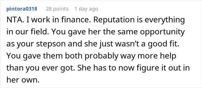 A finance professional's comment on reputation and equal opportunity after dad got kids internships. A finance professional's comment on reputation and equal opportunity after dad got kids internships.