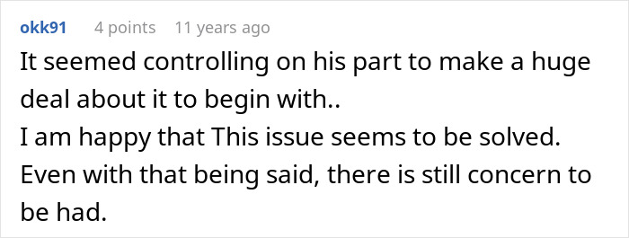 A comment reflecting on awkward times people shared too much, discussing controlling behavior and a resolved issue. A comment reflecting on awkward times people shared too much, discussing controlling behavior and a resolved issue.