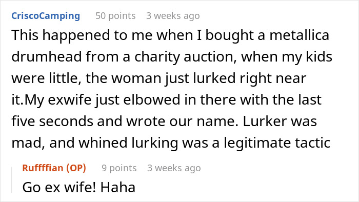 A Reddit comment describing a similar charity auction experience and a guest beating the strategy. A Reddit comment describing a similar charity auction experience and a guest beating the strategy.