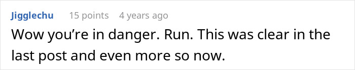 A comment warning of danger and advising to run, in the context of the woman who adopts her sister's baby. A comment warning of danger and advising to run, in the context of the woman who adopts her sister's baby.