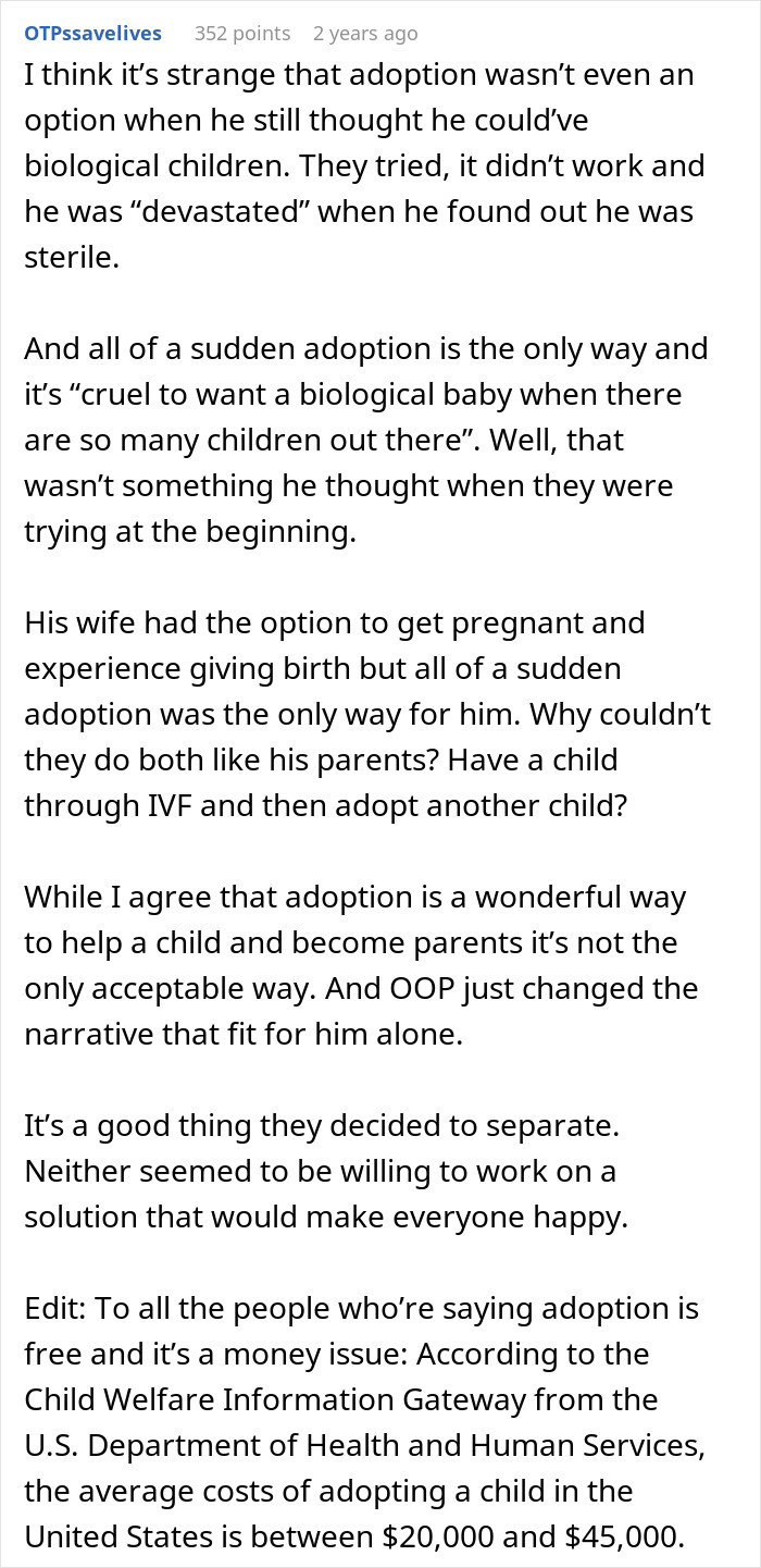 A man questions marriage after his wife exposes shocking beliefs about trying to conceive and adoption as an option.