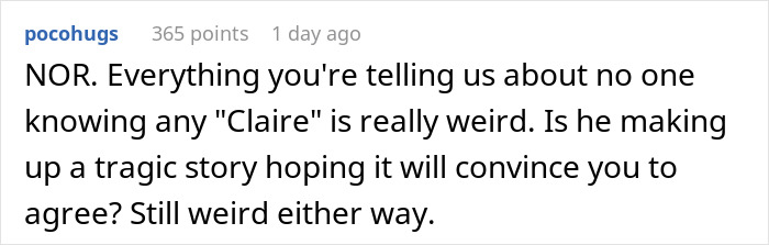 Reddit comment about husband wanting daughter named after his best friend, who was actually engaged to him. Reddit comment about husband wanting daughter named after his best friend, who was actually engaged to him.