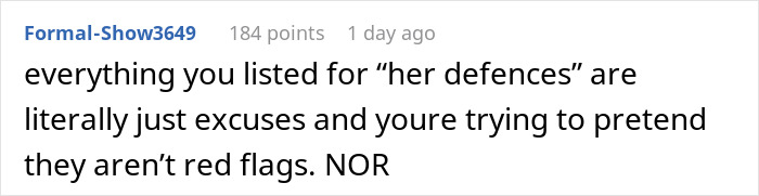 A comment about a wife's secret conversations, calling her defenses excuses and red flags. A comment about a wife's secret conversations, calling her defenses excuses and red flags.