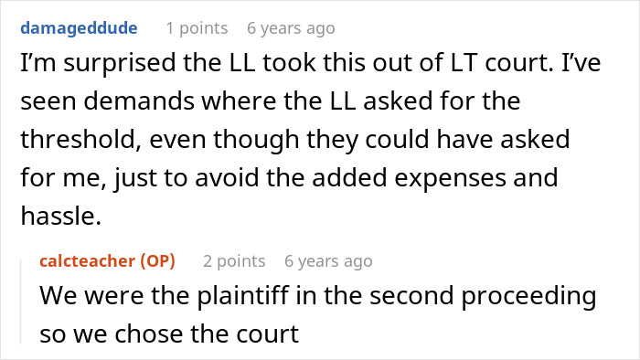 A Reddit comment about a tenant's legal battle and fighting for their rights against a landlord. A Reddit comment about a tenant's legal battle and fighting for their rights against a landlord.