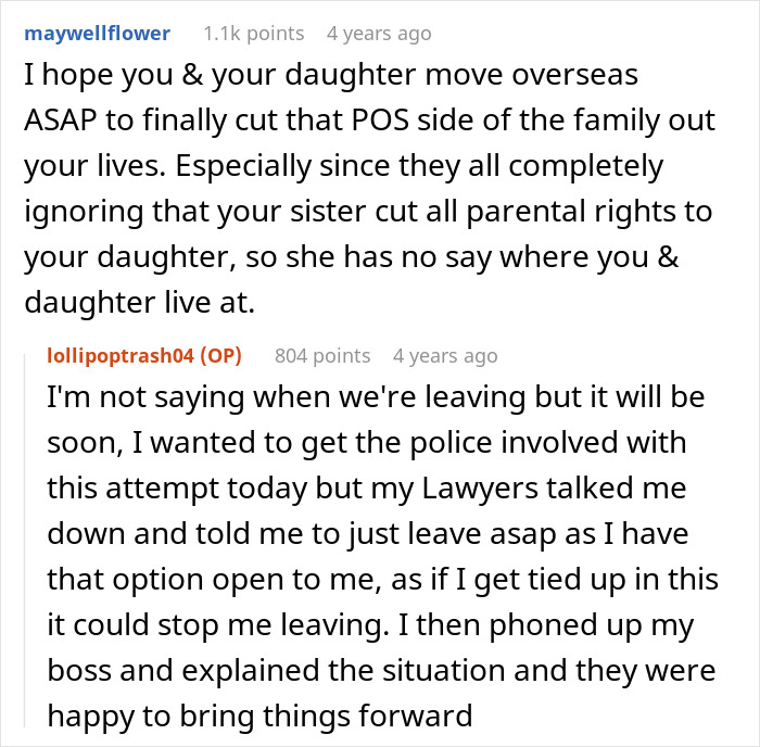 A screenshot showing user comments and the original poster's reply about a sister's baby and kidnapping. A screenshot showing user comments and the original poster's reply about a sister's baby and kidnapping.