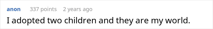 A screenshot showing a positive comment about adopting children, contrasting the wife's shocking beliefs about conceiving.