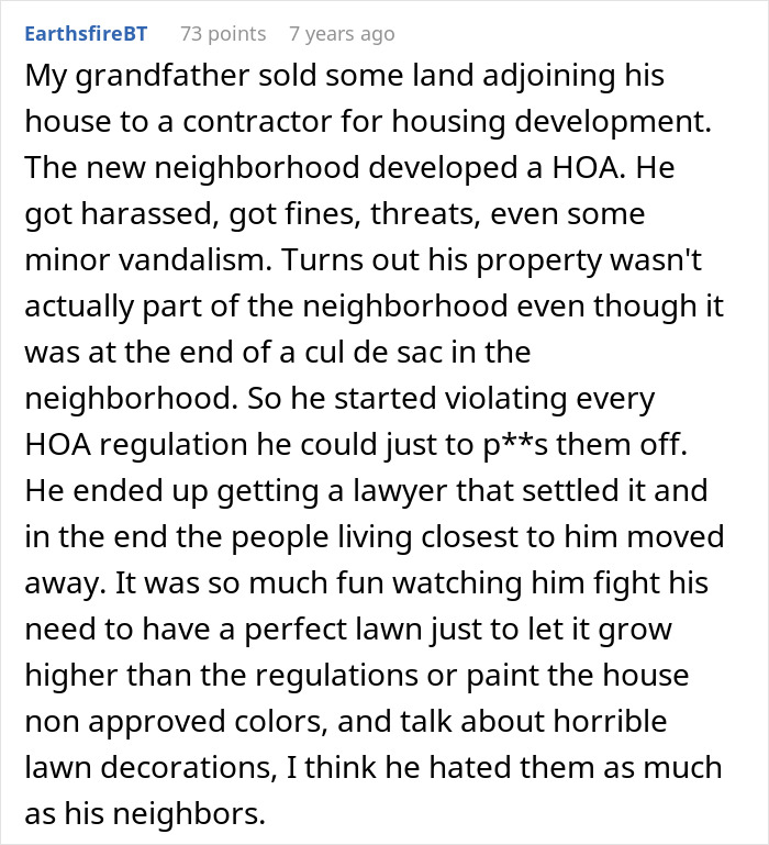 A homeowner describes fighting back against the HOA with a lawyer and violating regulations to destroy the entire thing. A homeowner describes fighting back against the HOA with a lawyer and violating regulations to destroy the entire thing.