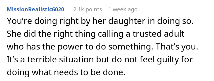 Reddit comments on a woman making a friend suffer for her daughter, commending the action to help the daughter. Reddit comments on a woman making a friend suffer for her daughter, commending the action to help the daughter.