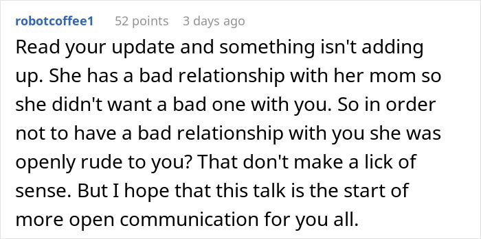 A comment on a post about a MIL and DIL's petty coffee order dispute and son's demand for apology.
