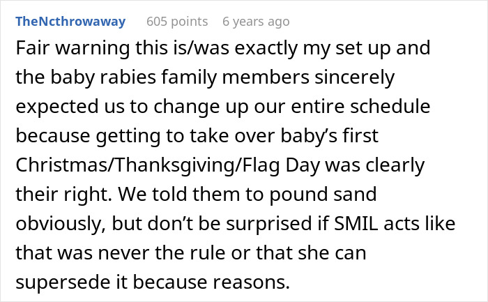 Online comment about family expecting to take over baby's first Christmas, similar to future grandma. Online comment about family expecting to take over baby's first Christmas, similar to future grandma.
