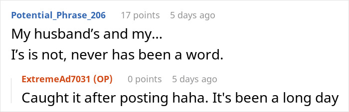 A Reddit comment from a user about their MIL and SIL going ballistic during a family trip, with a grammatical correction. A Reddit comment from a user about their MIL and SIL going ballistic during a family trip, with a grammatical correction.