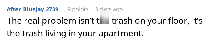 Reddit comment about a woman blocking her fiancé's card to teach him a lesson about cleaning, saying the problem isn't trash but the fiancé. Reddit comment about a woman blocking her fiancé's card to teach him a lesson about cleaning, saying the problem isn't trash but the fiancé.