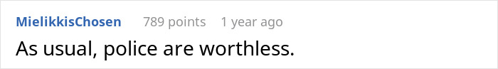 A Reddit comment stating that police are worthless, in the context of a new neighbor's eerie behavior.