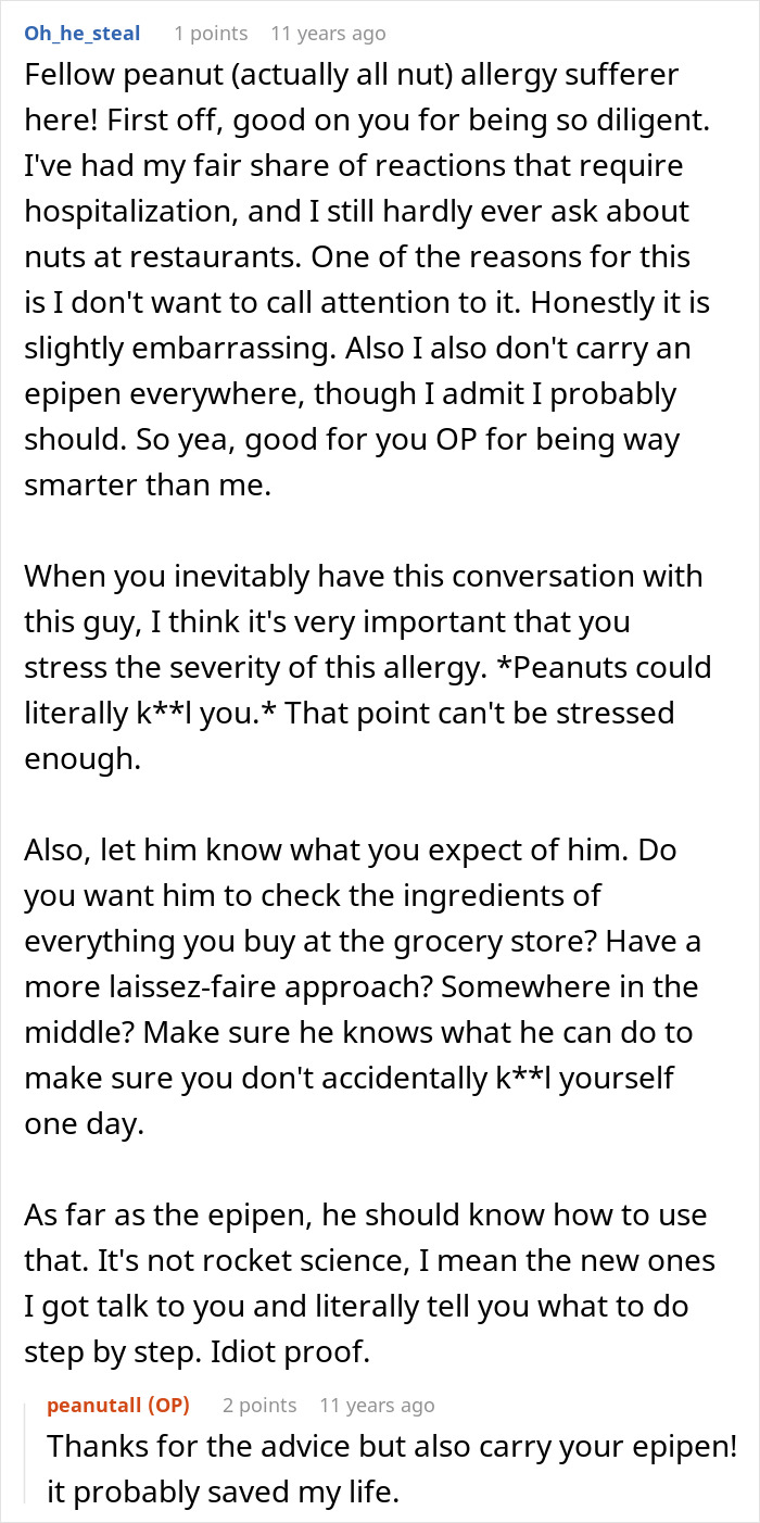 A woman's boyfriend keeps forgetting her allergy. This image shows a conversation about a boyfriend forgetting his girlfriend's allergy. A woman's boyfriend keeps forgetting her allergy. This image shows a conversation about a boyfriend forgetting his girlfriend's allergy.