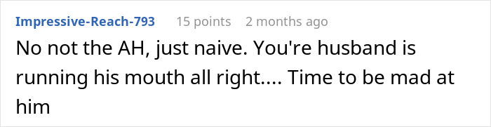 A screenshot of a comment from a user named Impressive-Reach-793 about a husband and miscommunication, calling the husband naive.
