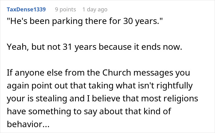 Churchgoer's Longtime Parking Habit Backfires When Driver Refuses To Clear The Way For His Car Churchgoer's Longtime Parking Habit Backfires When Driver Refuses To Clear The Way For His Car