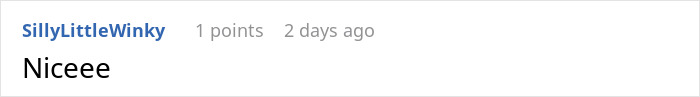A comment on an online forum saying Niceee below a username and activity details. This relates to the manager fires cashier story. A comment on an online forum saying Niceee below a username and activity details. This relates to the manager fires cashier story.
