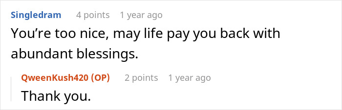 A comment wishing blessings to the wife for being too nice despite the cheating husband's actions. A comment wishing blessings to the wife for being too nice despite the cheating husband's actions.