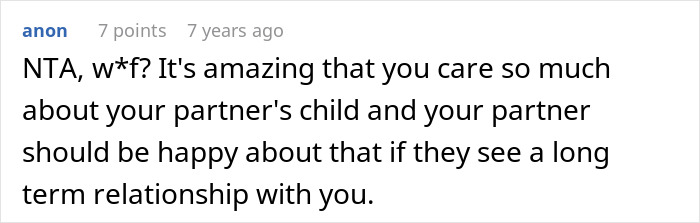 A comment praises caring for a stepson, emphasizing the positive impact of showing love through gifts.