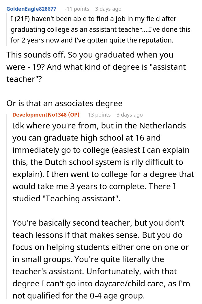Conversation about parents gaslighting babysitter, discussing college degrees and qualifications for child care. Conversation about parents gaslighting babysitter, discussing college degrees and qualifications for child care.