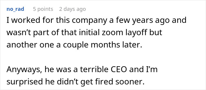 A comment from a former employee about the CEO who fired 900 workers, stating he was a terrible CEO.