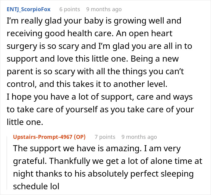 A comment offering support to a mom having a baby with Down Syndrome, highlighting health care and parental love.