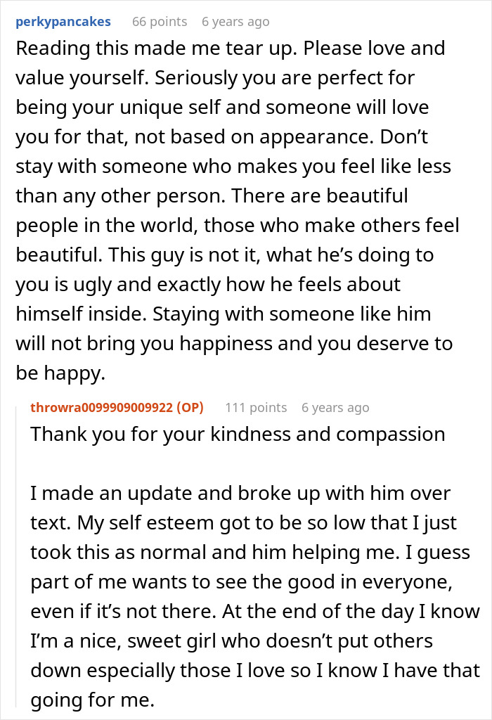 A Reddit comment offering support to a girl dealing with a guy who called her chubby and tried to fix her. A Reddit comment offering support to a girl dealing with a guy who called her chubby and tried to fix her.