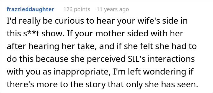 A comment curious about a wife's side of the story regarding jealousy and inappropriate interactions.