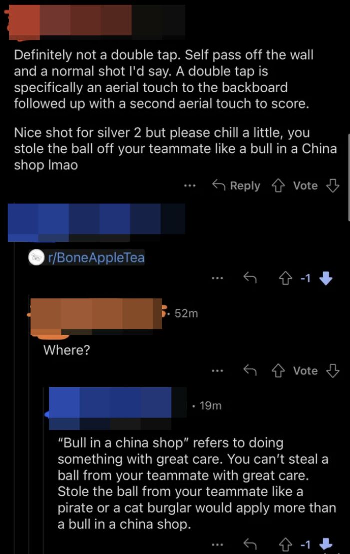 Screenshot of online comments discussing a misinterpretation of an idiom, showcasing dumb people online.