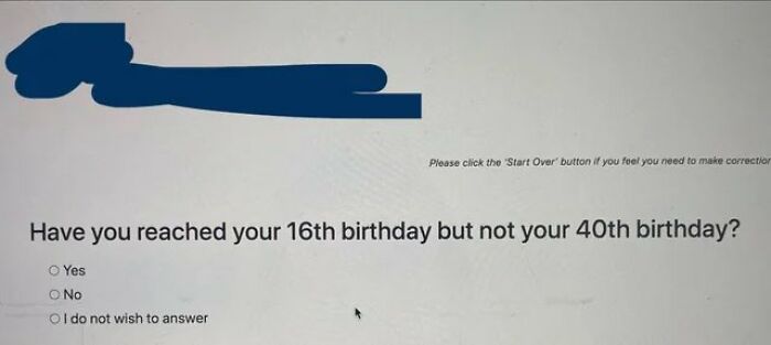 Corporate absurdity post showing an age discrimination question from a job application.