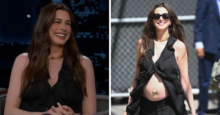 Anne Hathaway Pours Gas On Conspiracy Theories As Fans Analyze Bold Maternity Look For Jimmy Kimmel
