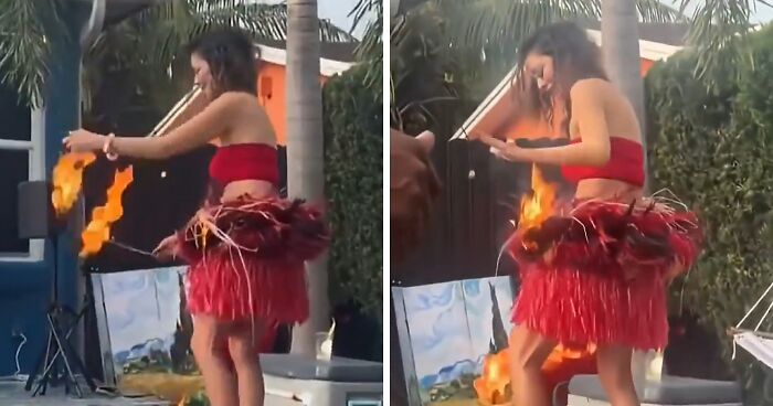 Woman’s Skirt Catch Fire Mid-Performance, But Man’s Split-Second ‘Executive Decision’ Is Going Viral